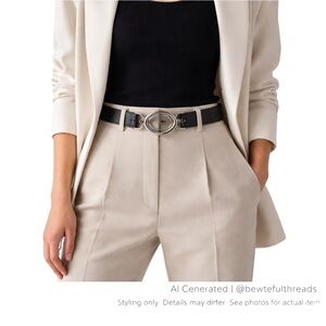 Olsen Europe Leather Belt Adjustable 33–35.5” Waist Silver Modern Buckle